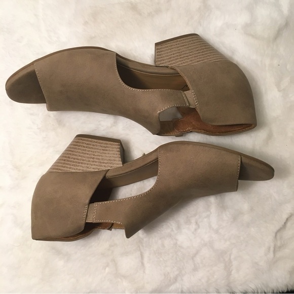 Natural Soul Daya Taupe Open Toe Booties Suede Block Heel Size 11M SB-M - Picture 7 of 9